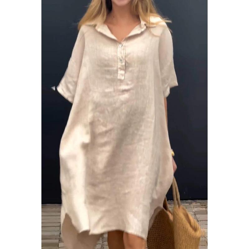Letní dámské šaty velké jednobarevné ležérní dlouhé šaty s klopou na knoflíky