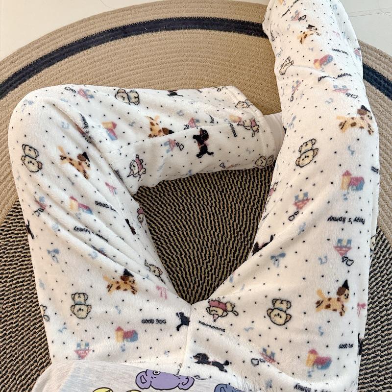 Cartoon Flannel Pajama Pants for Women - Winter Warm Fleece Lounge Pants, Coral Velvet Sleepwear Bottoms for Students, Cozy Home & Outdoor Wear