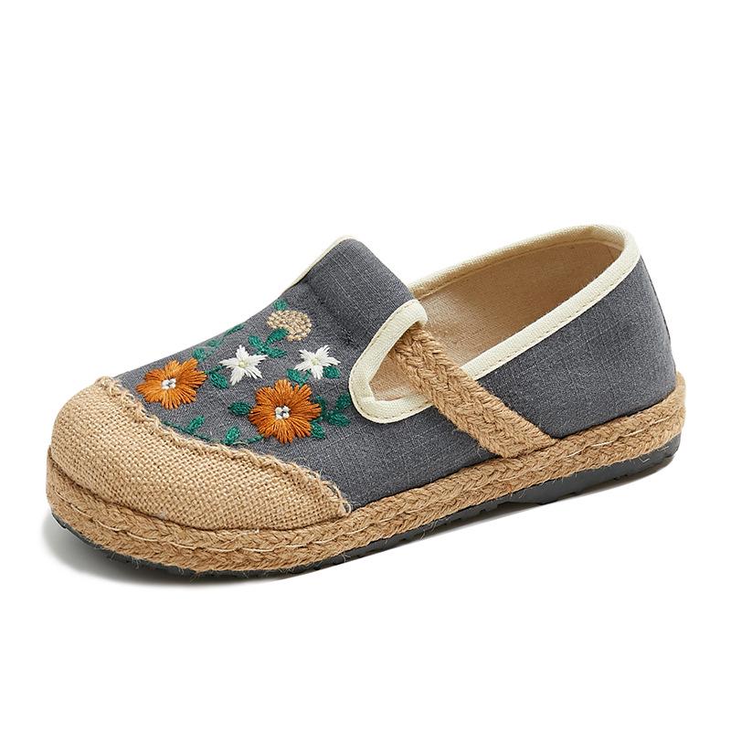 2025 Spring Women's Ethnic Style Linen Embroidered Low-Top Flats