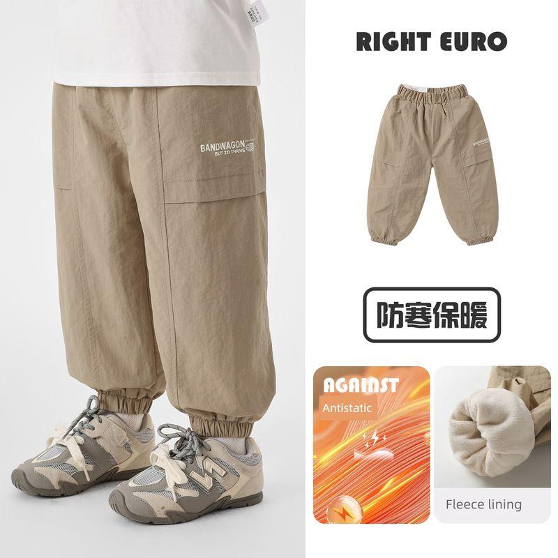 Boys  Fleece-Lined Thick Winter Trousers, New Autumn and Winter Children s Clothing, Kids  Fleece Cotton Pants, Cool Style Khaki 130cm