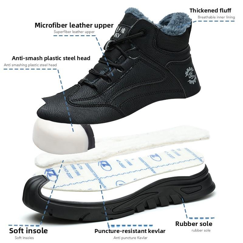 Winter Insulated Safety Shoes with Warm Plush Anti Puncture Work Sneakers with Plastic Toe Construction Waterproof Work Shoes