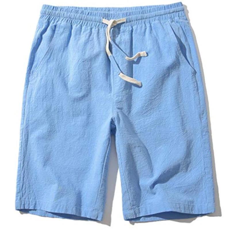 Herren Locker Atmungsaktiv Leinen Freizeit Knielang Sommer Strandshorts