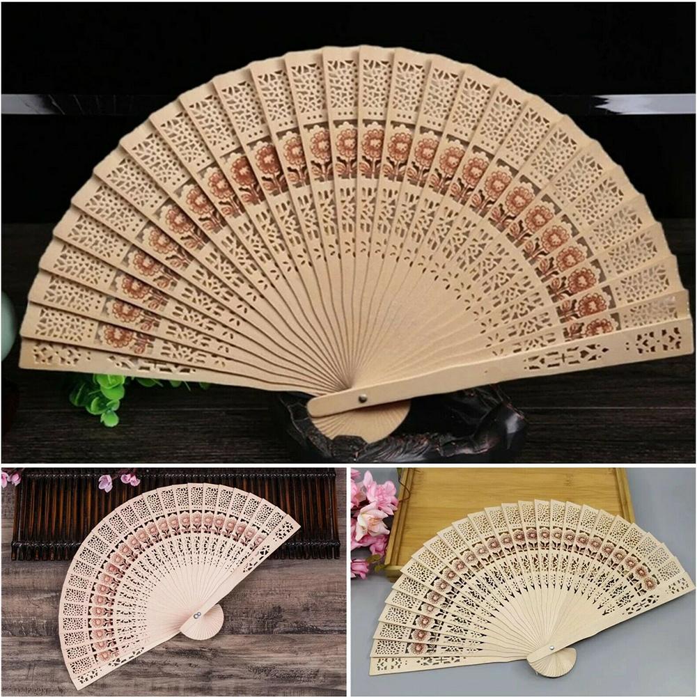 8palcový skládací ruční ventilátor zapuštěný vonné dřevo na svatbu Santalové dřevo klasické čínské Im S4J8