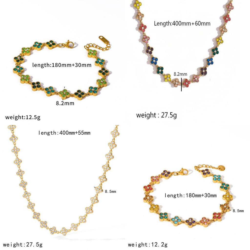 Four Leaf Clover Necklace And Bracelet Set With Zirconia And Stainless Steel For Elegant Casual Wear
