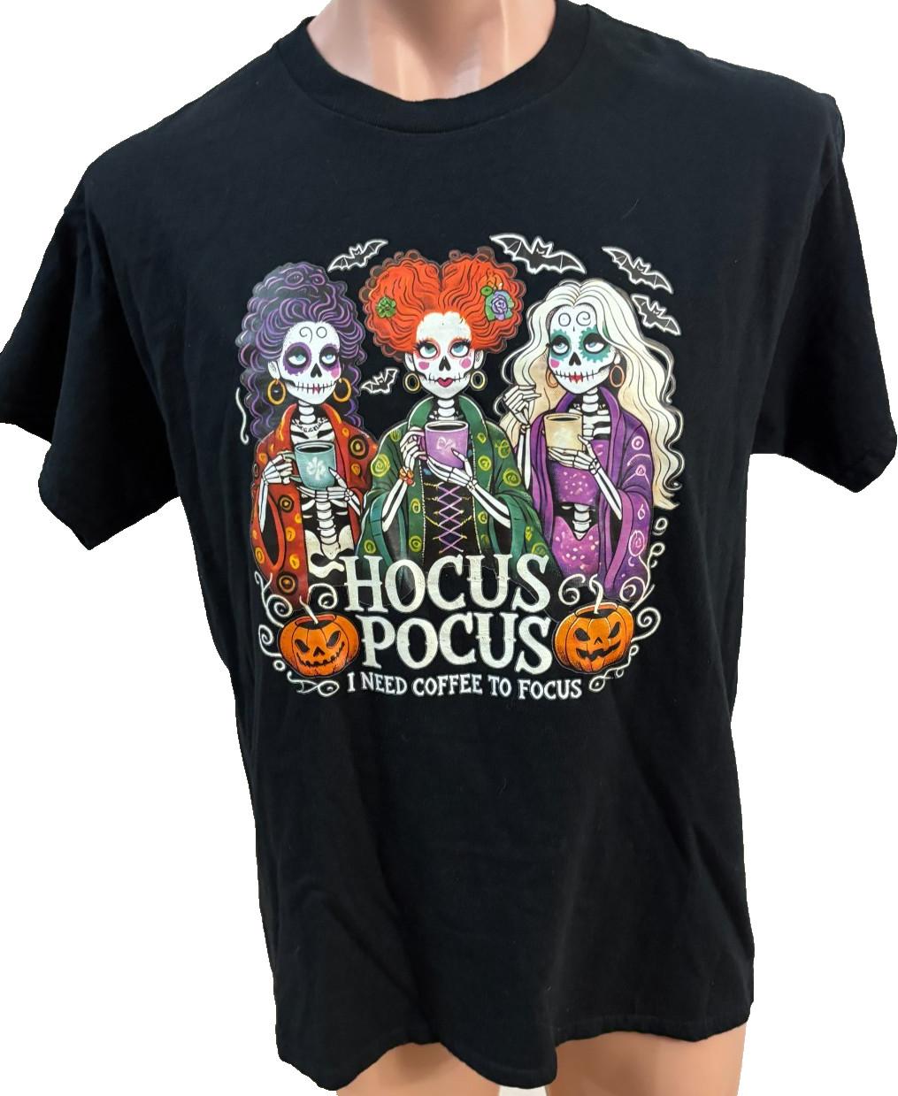 Hocus Pocus I Need Coffee To Focus Black T mens L Large Unisex T-Shirt XXXXL