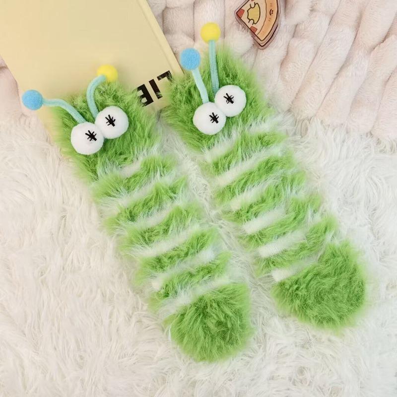Funny Mink Socks Women's Winter Thickened Plush Warm Sleeping Socks Home Sleep Cute Doll Plush Medium Tube