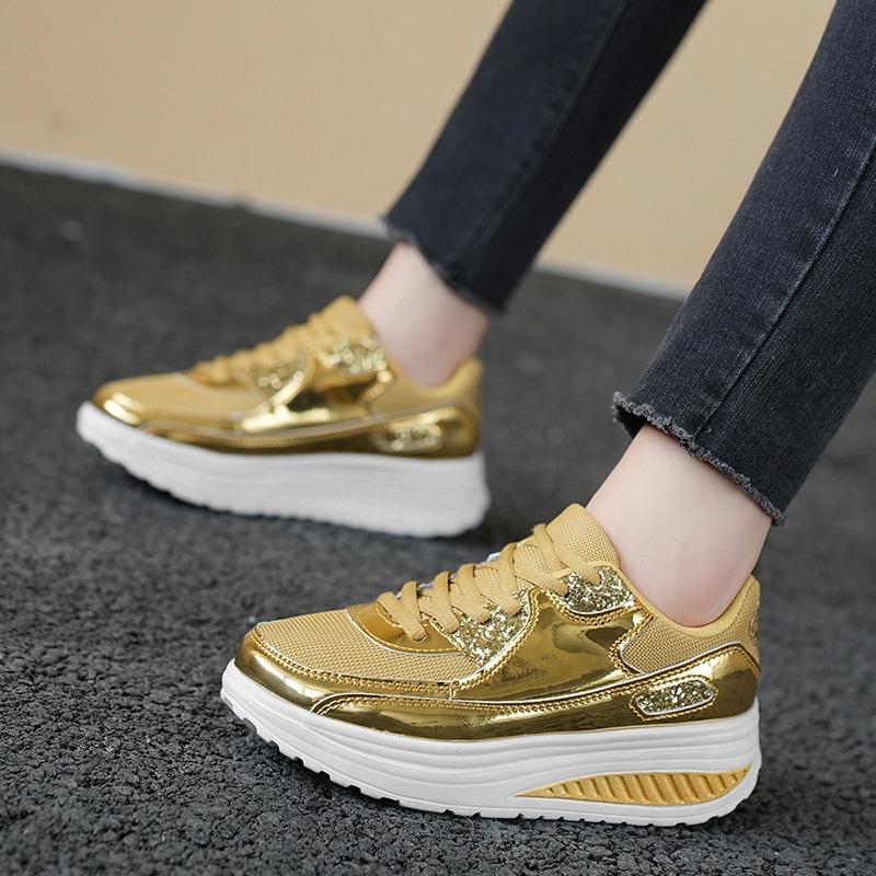 Mode Gold Pailletten Damen Freizeitschuhe Herbstmode Mesh Casual Atmungsaktive Sneaker Outdoor Damen Tenis Laufschuhe Sport Schuhe Plus 36-42