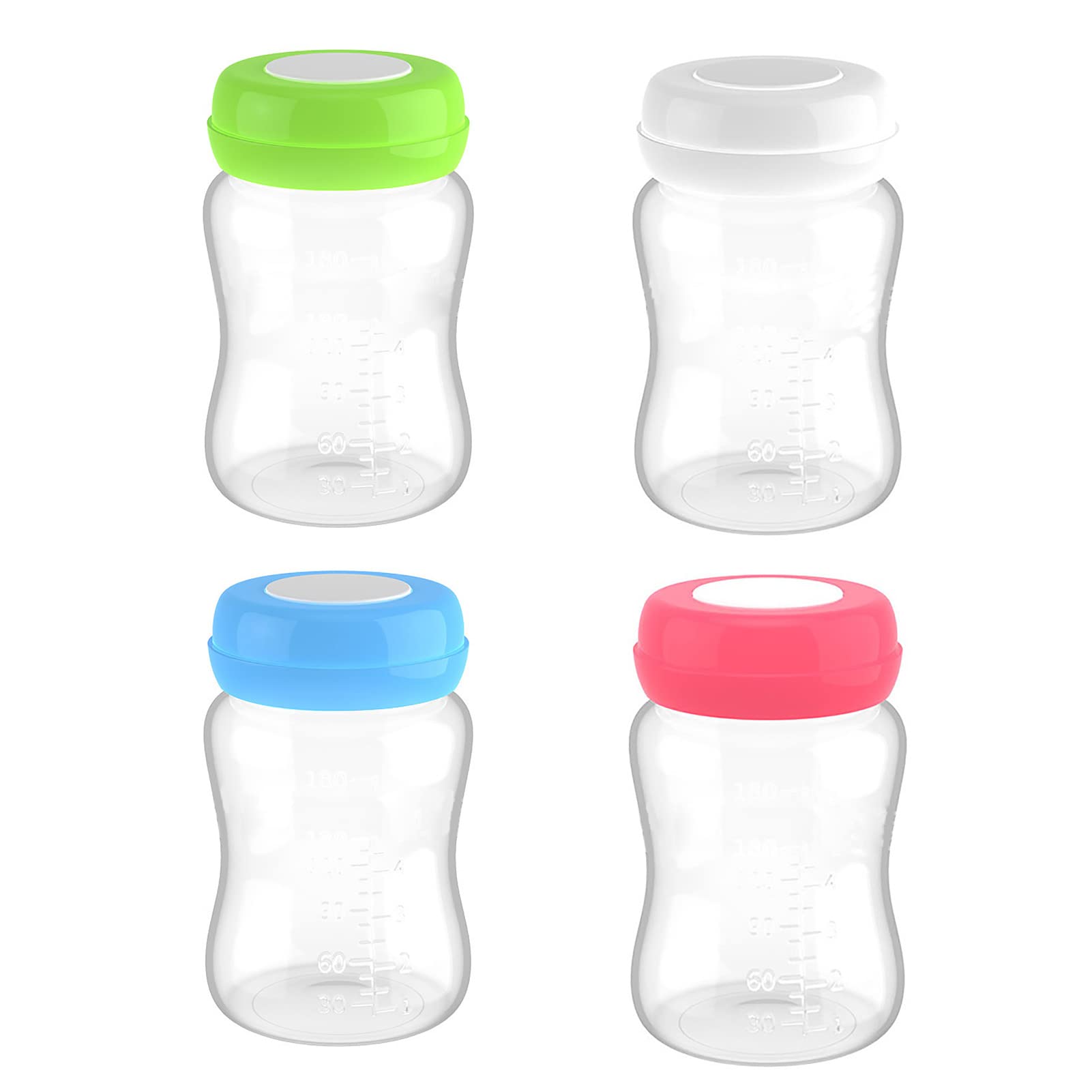 

Breast Milk Storage with Silicone 4 Easy to Clean Bottles, 120°C (40°F), Heat-Resistant PP, 180ml, Gasket, Leak-Proof, Refrigerator-Safe, Colors,