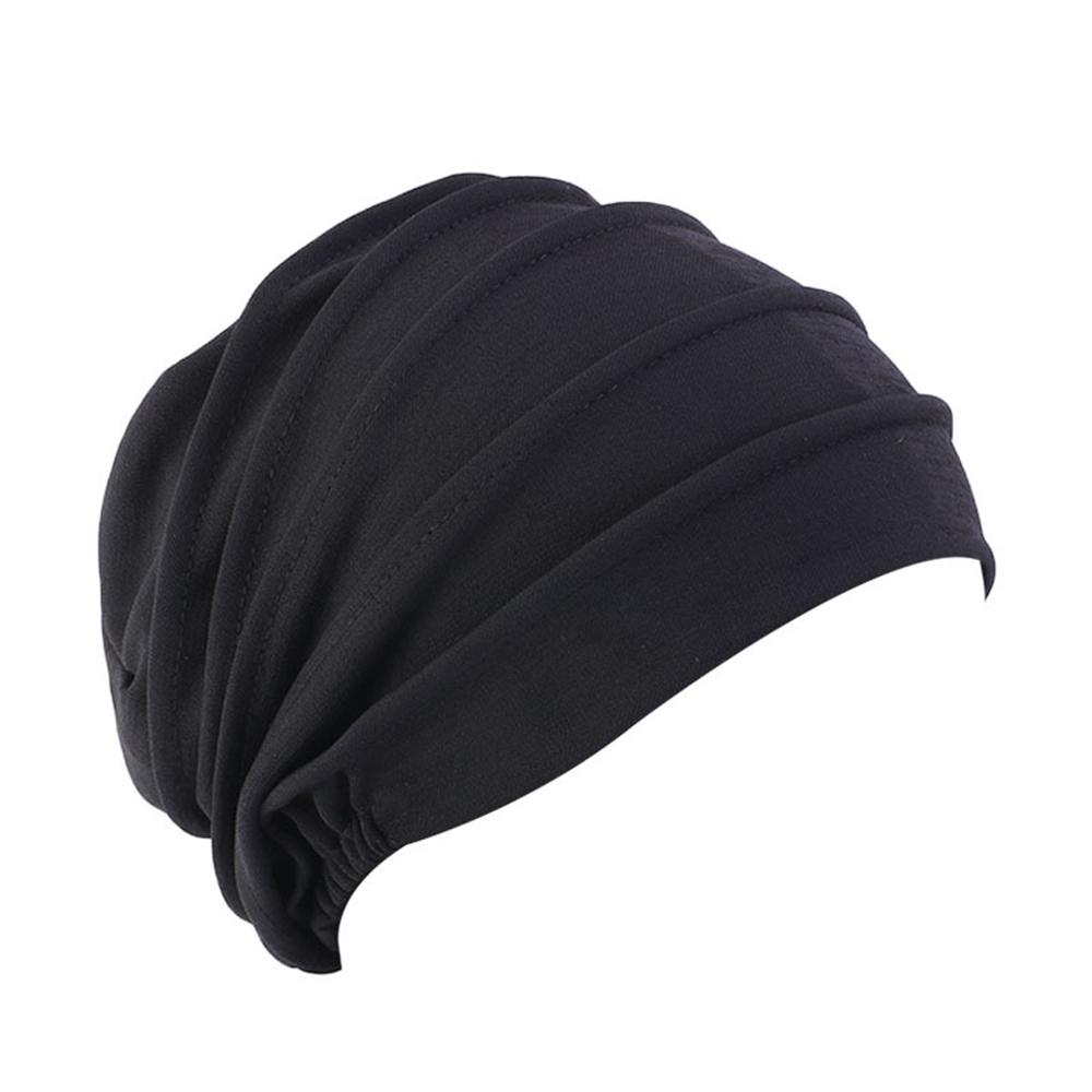 Solid Color Women Elastic Cotton Fold Turban Hat Soft Bonnet Muslim Hijab Ladies Head Wrap Warm Beanies Chemo Hat