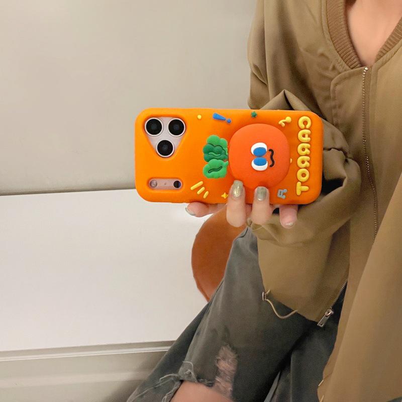 3D Cartoon Carrot Stand Case for iPhone 14/13/17/16/15 Pro Max