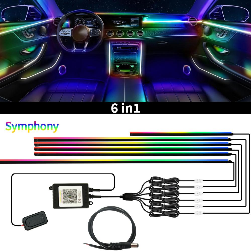 Led Car Ambient Light RGB 64 Color Symphony Streamer Acrylic LED Strip Light Neon Decoration Atmosphere Lamp Kit by APP Control