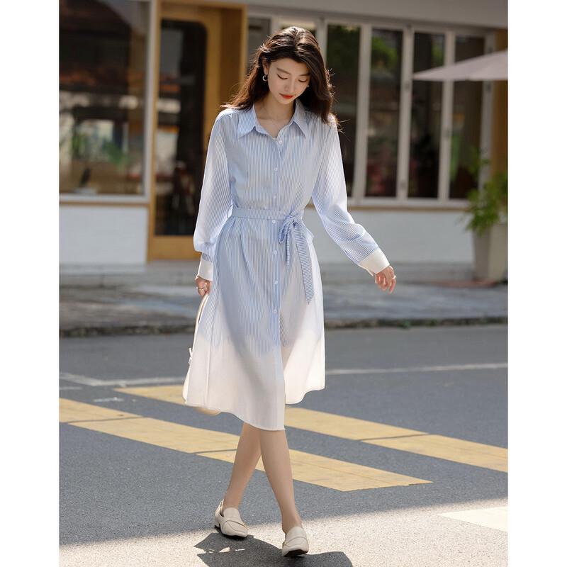 Demana Women's Loose Fit Gradient Stripe Shirt Dress