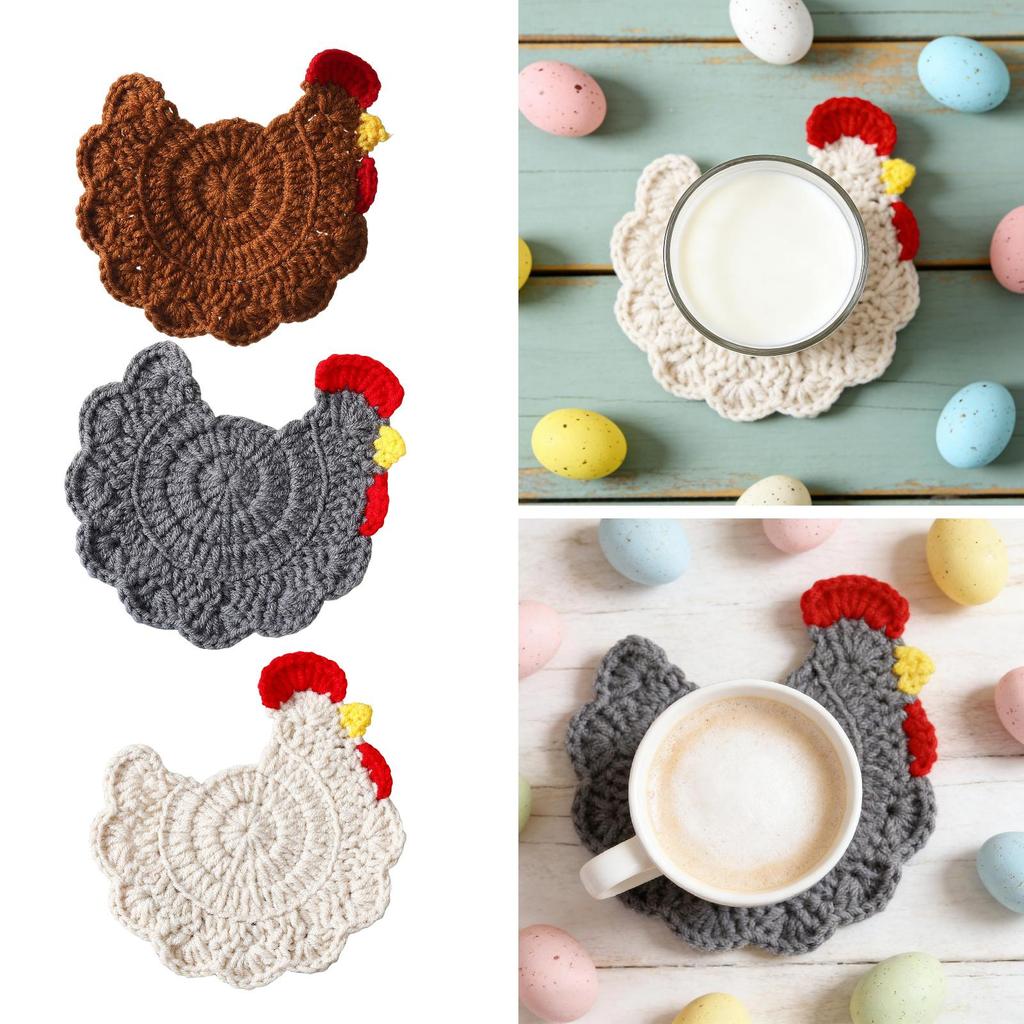 Crochet Chicken Coaster Tabletop Protection Drink Coaster Home Decor Decorative for Dining Table Bar Kitchen Wedding