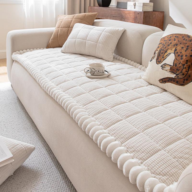 1PC Simple Style Corn Fleece Quilted Sofa Cover New Autumn Winter High Gram Weight Seat Cushion Thick Warm Non-slip Sofa Cover