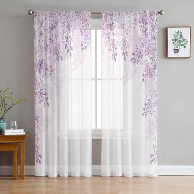 Plante vigne violet fleur pure rideaux salon fenêtre Tulle rideaux pour chambre cuisine décoration de la maison Voile rideaux