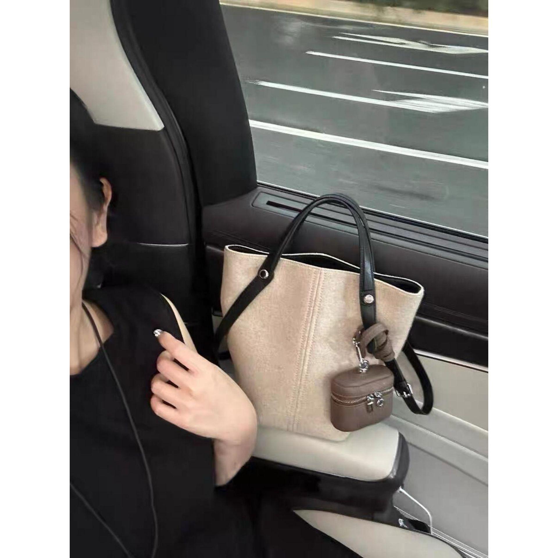 

Summer linen leather bucket bag tote bag handbag large capacity premium commuter shoulder bag