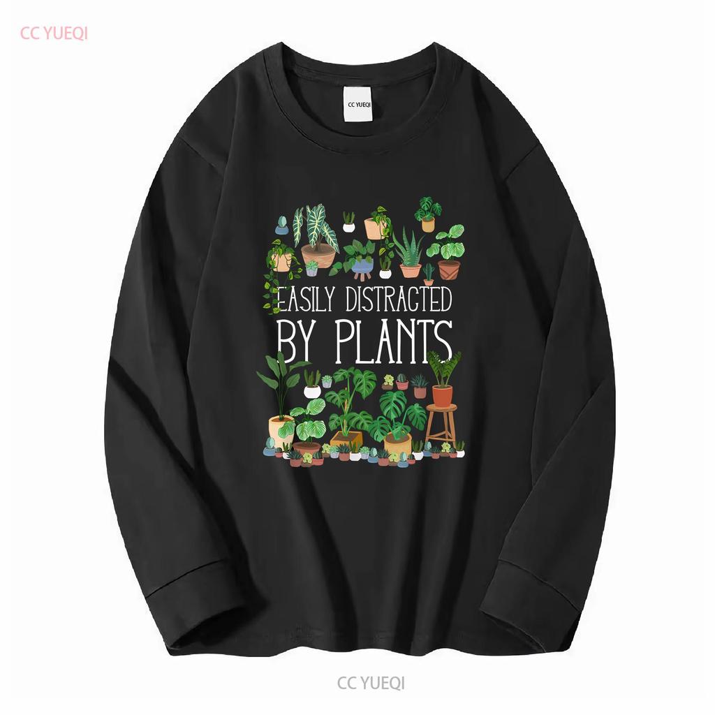 Easily Distracted By Potted Plants T Shirt long or short sleeves vintage Washed graphic designer clothes Breathable Casual
