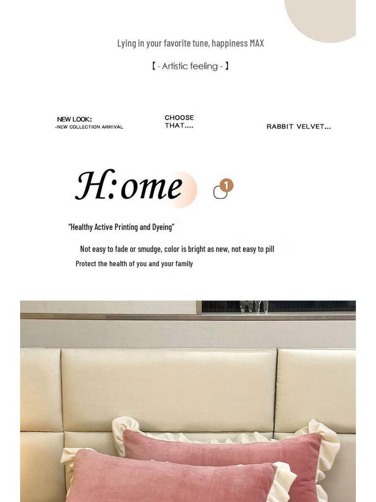 Set of 2 Winter Velvet Pillowcases, 48x74, Solid Color with Lace, for Girls and Dorms
