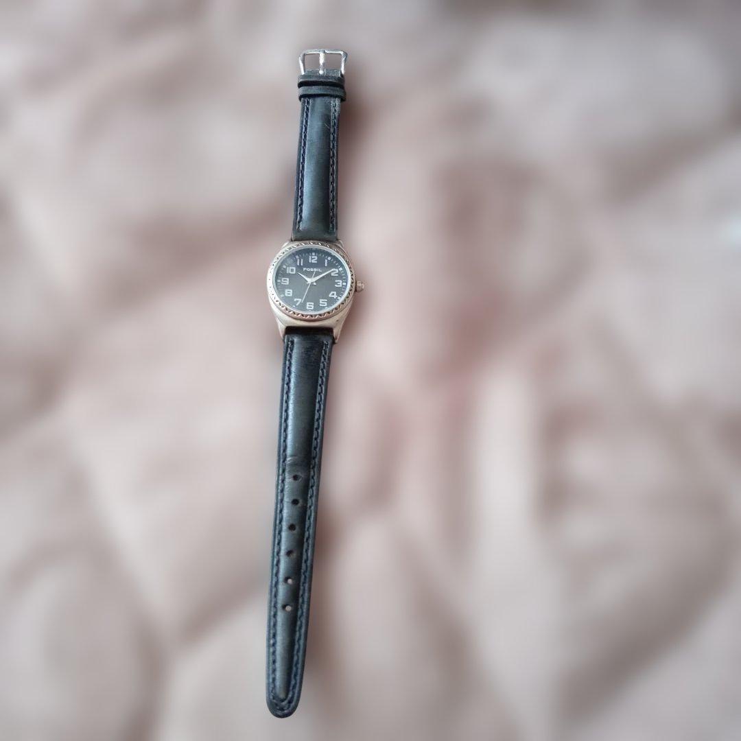 Used Rare FOSSIL black leather Mood Watch JR-7593 wristwatch *Product description required