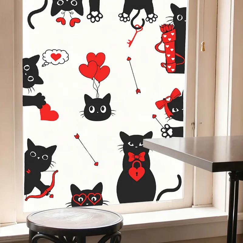 Valentine's Day Window Sticker Pvc Self-adhesive Holiday Party Wedding Cake Love Roses Cat Balloon Home Decor Wall Decals