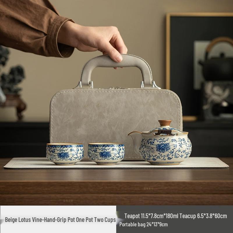 Portable Chinese Blue & White Ru Kiln Travel Tea Set