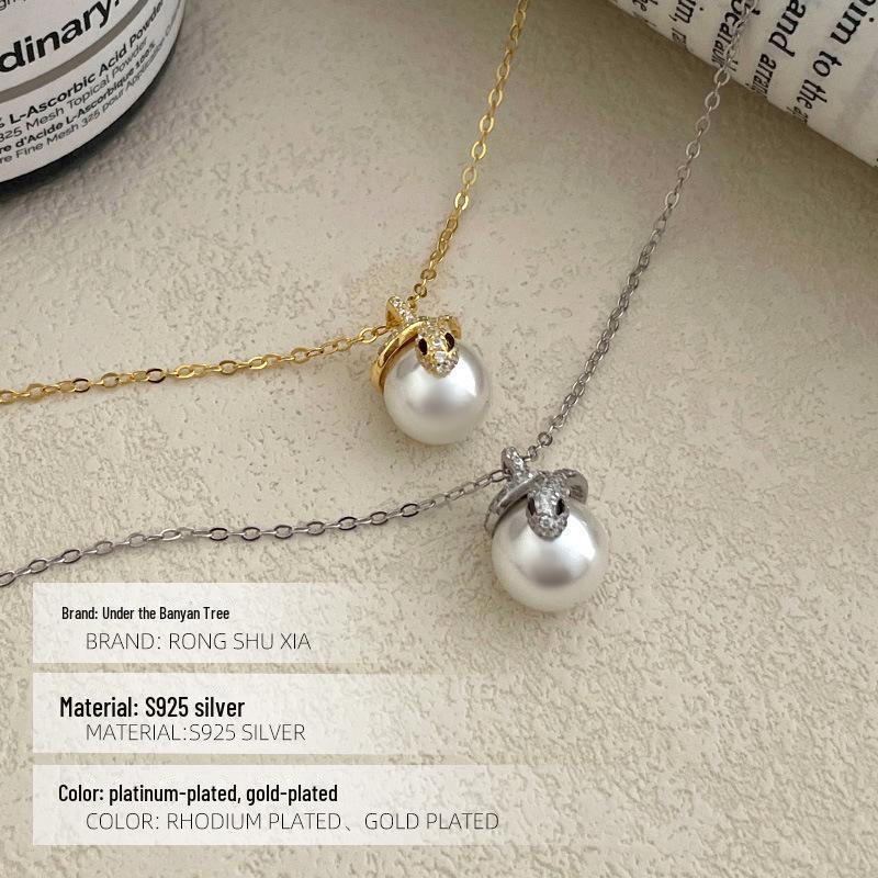 Banyan Tree S925 Silver Snake Pearl Necklace: Women's Zodiac Gift Clavicle Chain Fashion Accessory.