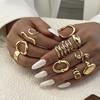 10 Stück/Set Mode Goldfarbe Unregelmäßig Geometrisch Offene Ringe Für Frauen Männer Punk Metall Blume Perle Knöchelring Schmuck Neu