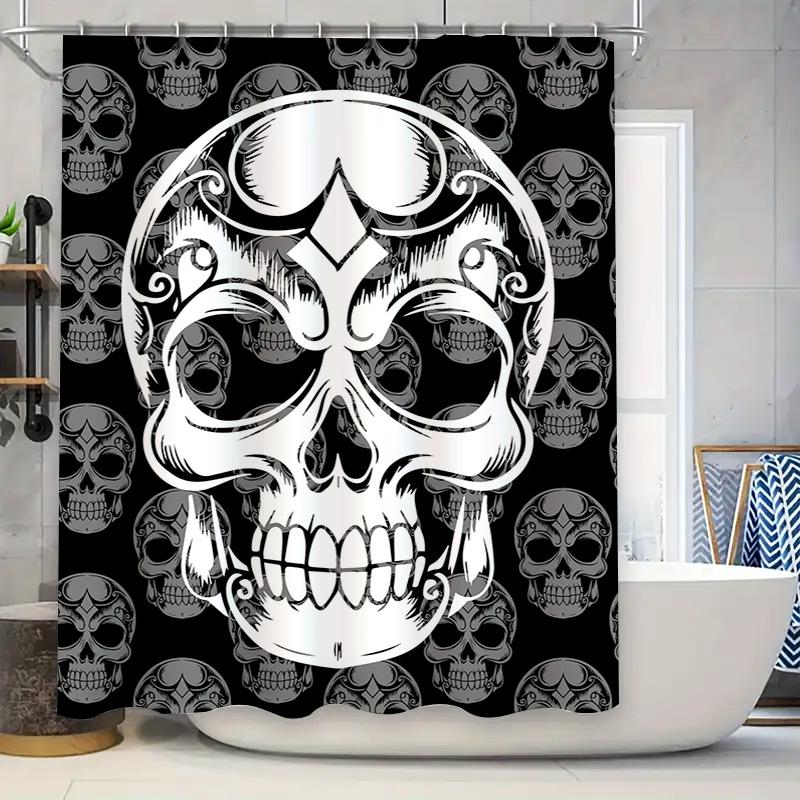 Tuniu Totenkopfmuster Duschvorhang Schwarz Grau Gotisch Horror Zimmerdekor Badezimmervorhang