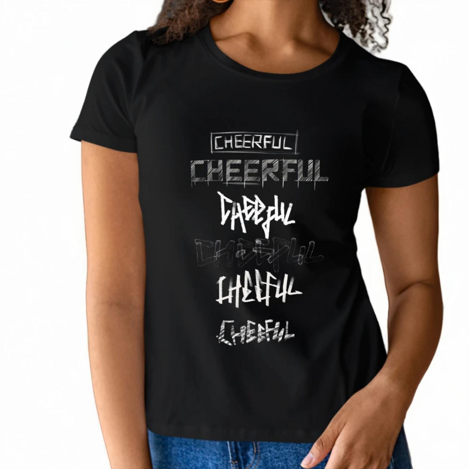 

Positive energy Womens Short Sleeve T Shirt Cheerful Design with Repeated Cheerful Typography for an Uplifting Summer Look S чёрный