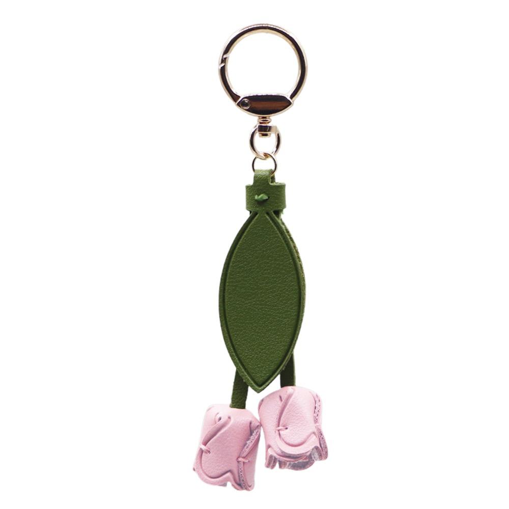 

Car Decoration Tulip Flower Keychain Leather Keychain Pendant Kawaii Keyring Pendant Gift Toys 2-Pink