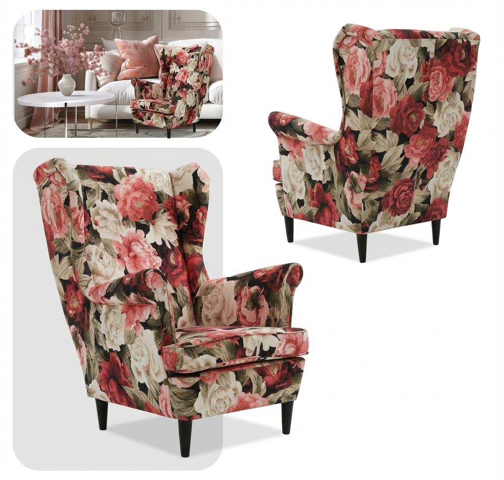 Ohrensessel Ari Spring Print mit Muster im skandinavischen Stil – Family Meble