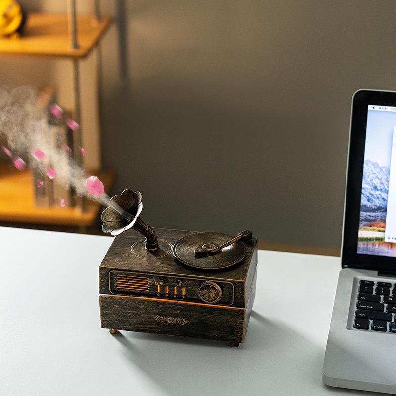 Retro-Grammophon Bluetooth Aroma-Diffusor & Lautsprecher - Stilles Geschenk für Zuhause, Kosmetikstudio oder Hotel