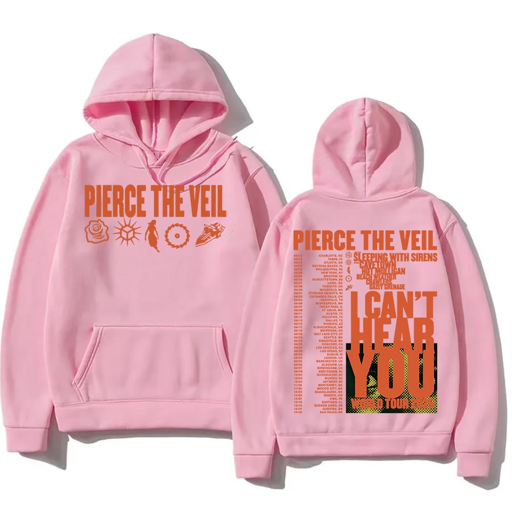 Pierce The Veil „I Can't Hear You“-Tour 2025 Hoodies – Rockband, Hip-Hop, Unisex-Streetwear für Damen und Herren – Modischer Pullover