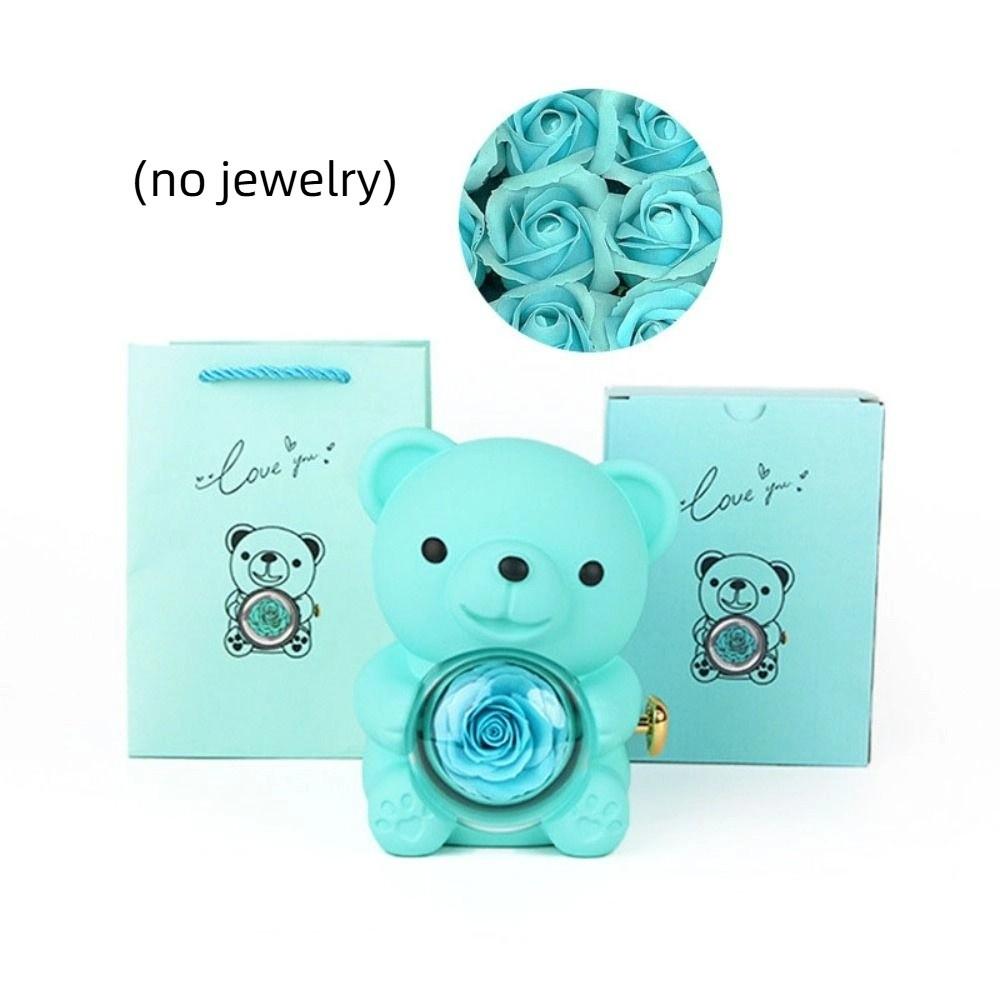 

Creative Rotating Rose Jewelry Box Soap Flower Red Bear Gifts Box Necklace Storage Pink Ring Gift Case Valentine s Day синій
