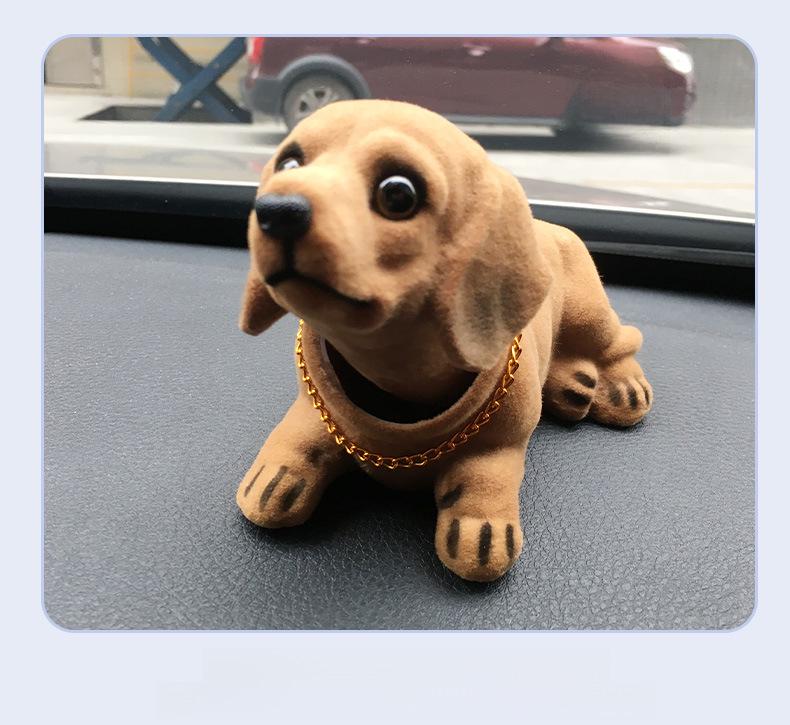 Resin Flocking Dachshund Shaking Head Car Ornament