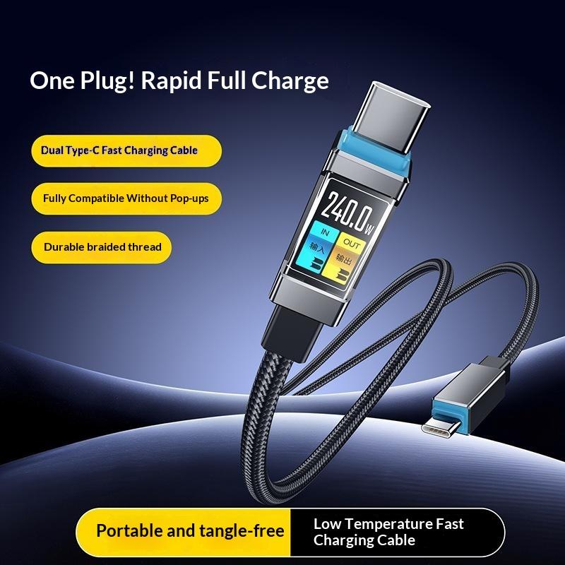 240W USB-C to USB-C PD Fast Charging Cable Digital Display High Speed Data Sync Cord for  15  Car Travel Use