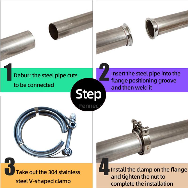 304 Stainless Steel Quick Release Standard V Band Clamp 1.5-6 Inches Male Female Flange V Clamp Kits Turbo Exhaust Pipe