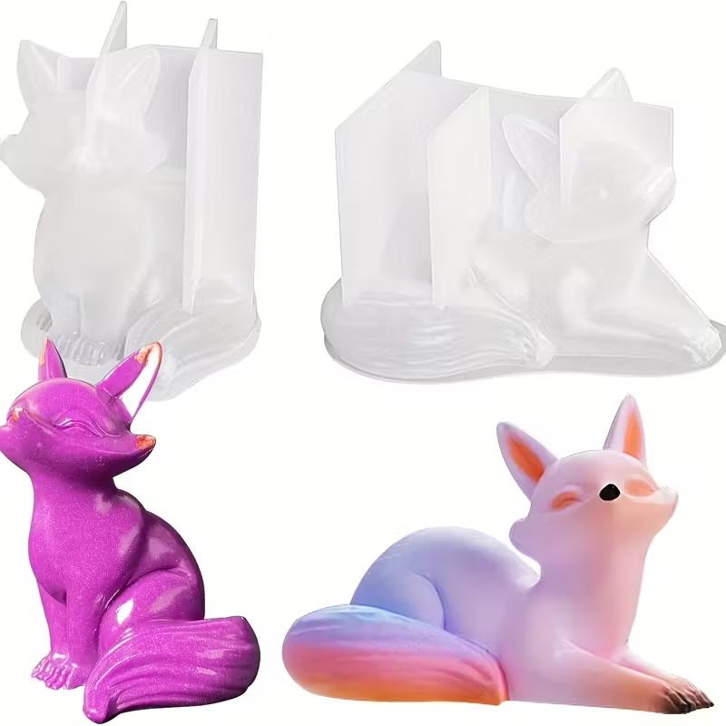 

Силиконовая форма для смолы «Лисы», форма для животных, инструмент для литья эпоксидной смолы, 3D-гипсовые украшения, идеально подходит для украшения стола и дома