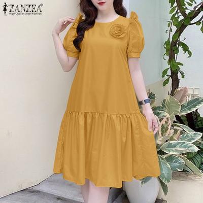 Women Summer Casual Round Neck Loose Short Sleeve Dress