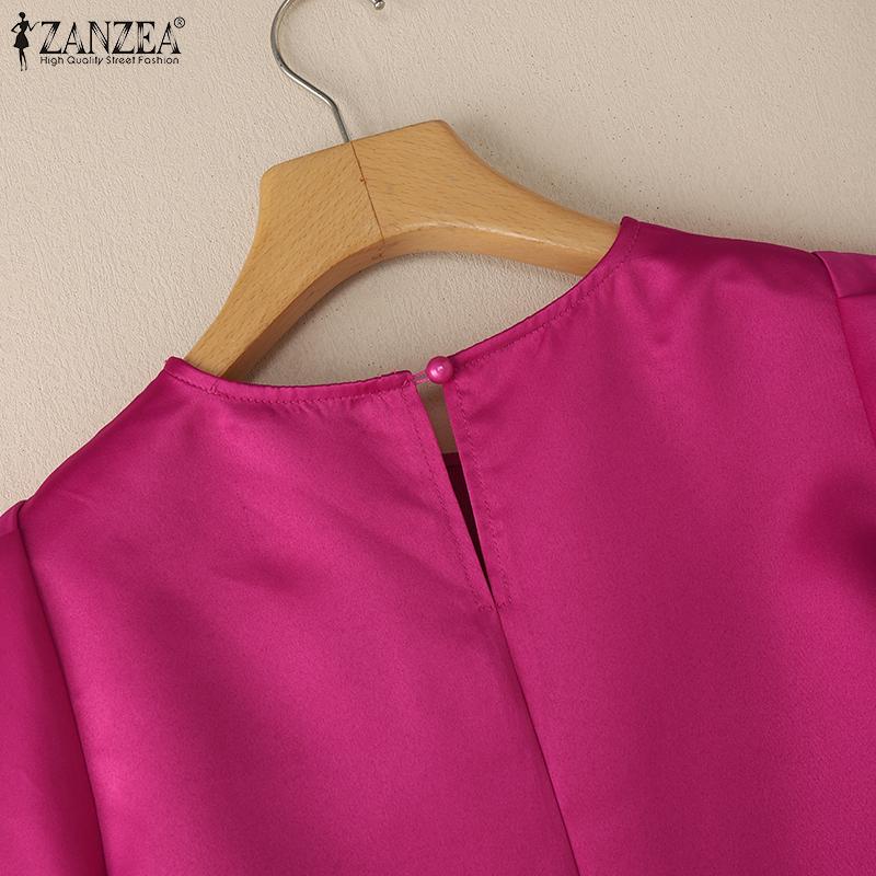 ZANZEA Rochie Casual de Vară cu Mânecă Scurtă și Gât Rotund pentru Femei