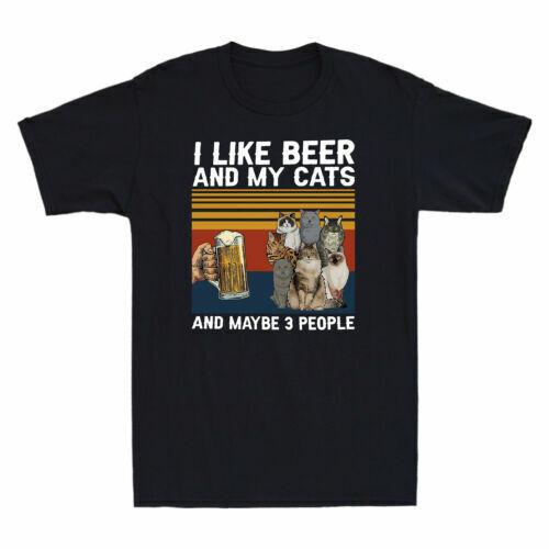 I Like Beer And My Cats And Maybe 3 People Funny Cat Kitties Lover Men s T-shirt L