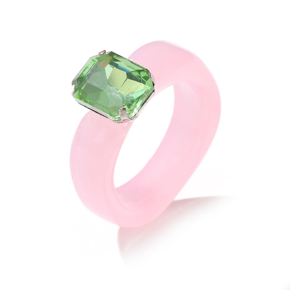 Modische Dopamin-Farbe Transparente Harz-Einfache Kreis-Einlage Imitation Edelstein Quadratische Ringe für Damen Schmuck Accessoires Geschenke