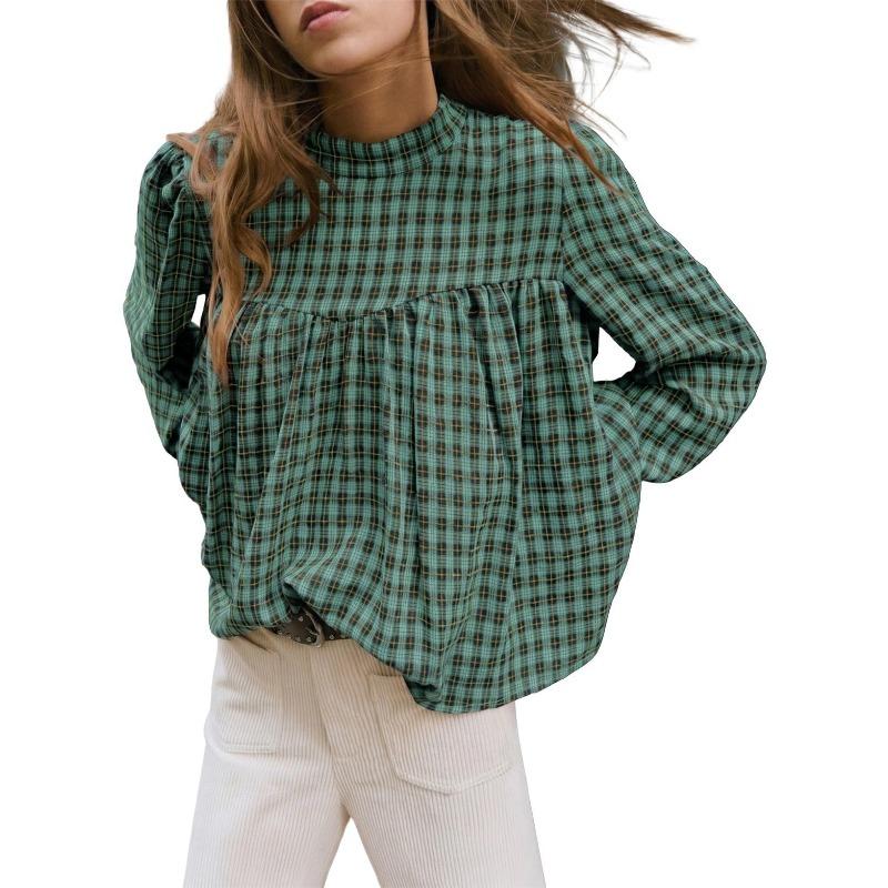 IHUASU Blusas y camisas informales de manga larga con cuello redondo a la moda para mujer