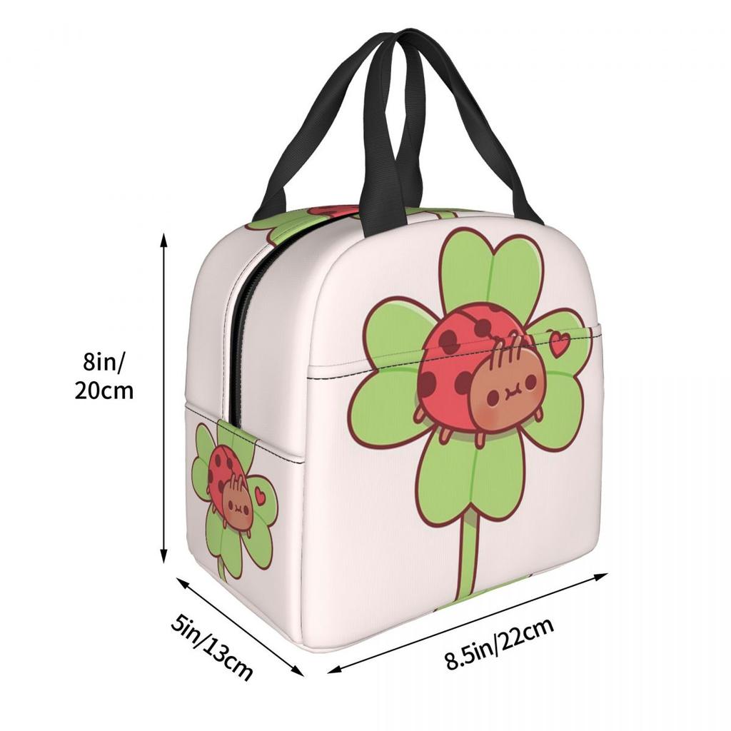 Ladybug On The Four Leaf Grass Insulated Lunch Bag for Kids School Cooler Thermal Food Box Tote Portable Lunch Boxes Container