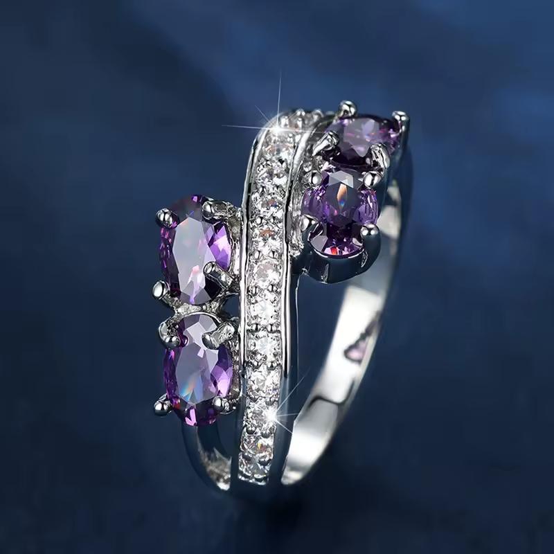 Silver Lilac Cubic Zirconia Ring Surgical Steel Size 23