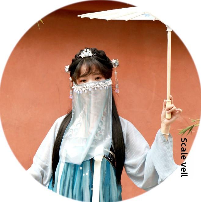Pure Color Face Veil Women's Hanfu Style Half Transparent Sunscreen Headwear Fashionable Accessory for Various Occasions