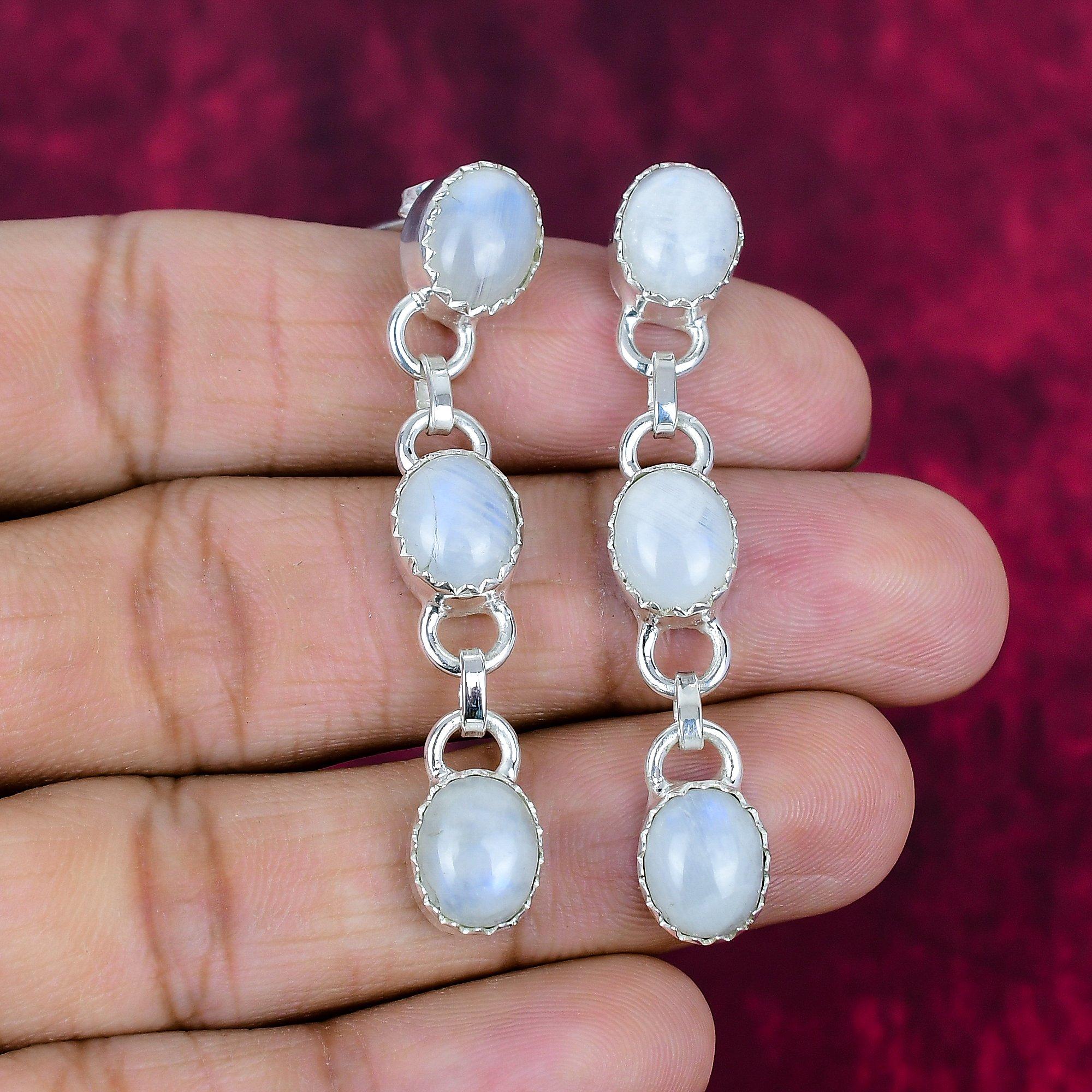 

Серьги из цельного серебра 925 пробы с лунным камнем, серьги ручной работы с драгоценными камнями, подарки для жены, абсолютно новые серьги 2.17 Inches белый