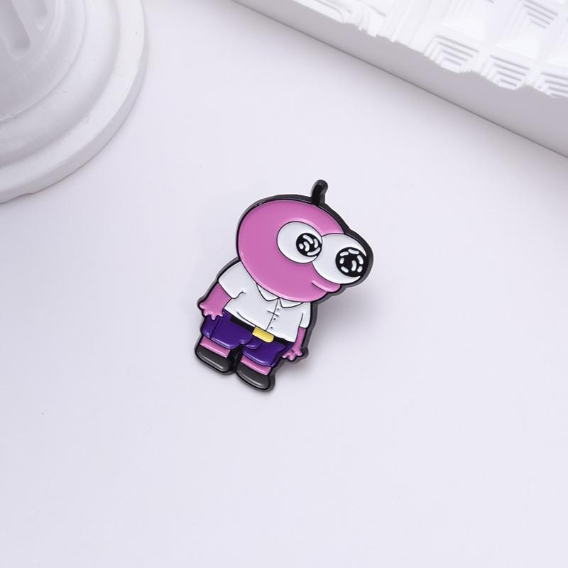 Pink Cartoon Stylish Character Brooch Featuring Big Eyes Fashionable Metal Accessory Pin