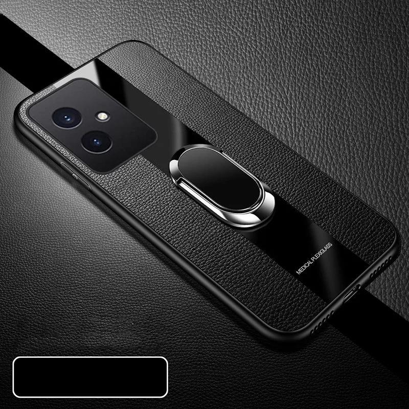 Plexiglass PU Leather Phone Case For Honor 200 Pro Magnetic Metal Ring Stand Holder Shockproof Soft Cover For Honor 100 90 Lite