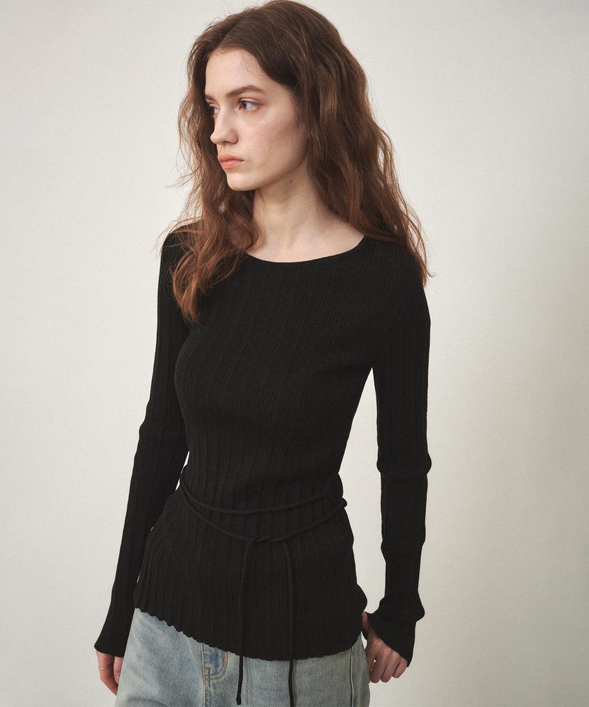 OSTKAKA Cotton Boat Neck Ribbed Pullover Black